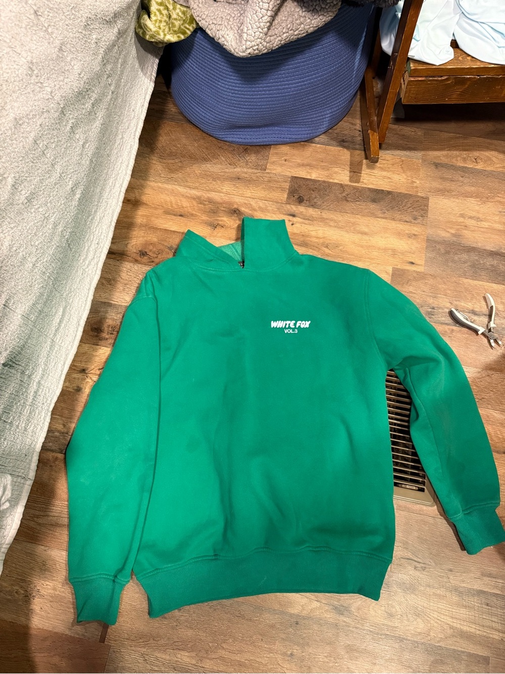 White Fox Boutique Green Half-Zip Logo Sweatshirt